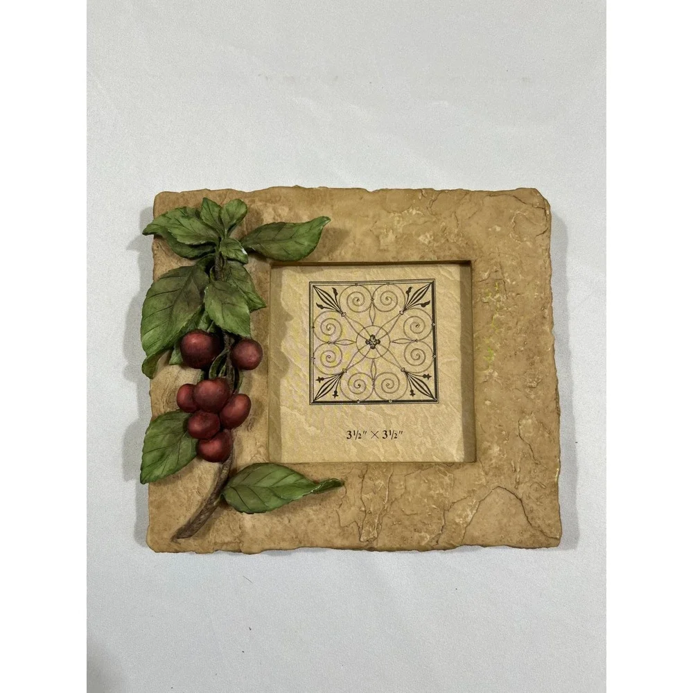 Rustic Stone Look Picture Frame 3.5x3.5 Tan Red Berry 6x6 Farmhouse Decor